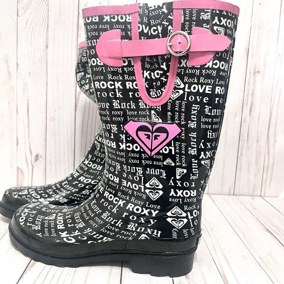 New in Box Roxy Puddles Rain Boots Text Print Size 10 - Picture 3 of 13